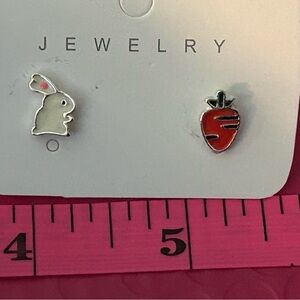 Cute Bunny and carrot Enamel Stud Earring Set - White & Orange
